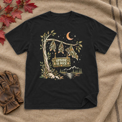 Upside Is Nice Bat Graphic Tee on Black Everyday Soft Tee