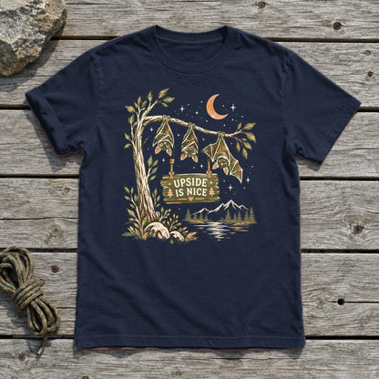 Upside Is Nice Bat Graphic Tee on Navy Everyday Soft Tee