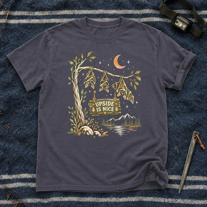 Upside Is Nice Bat Graphic Tee on Navy Premium Tee