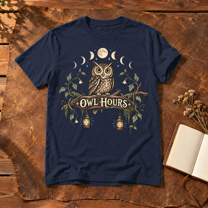 Owl Hours Celestial Forest Graphic Tee on Navy Everyday Soft Tee