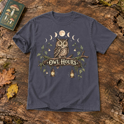 Owl Hours Celestial Forest Graphic Tee on Navy Premium Tee