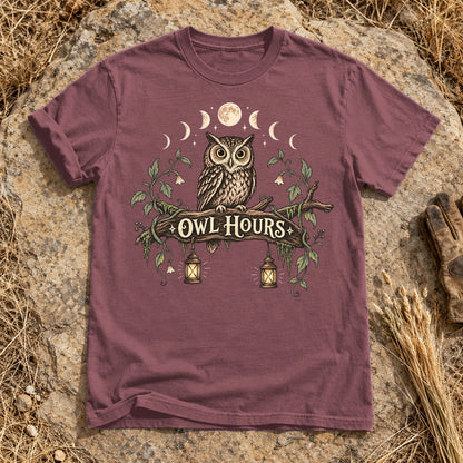 Owl Hours Celestial Forest Graphic Tee on Brick Premium Tee