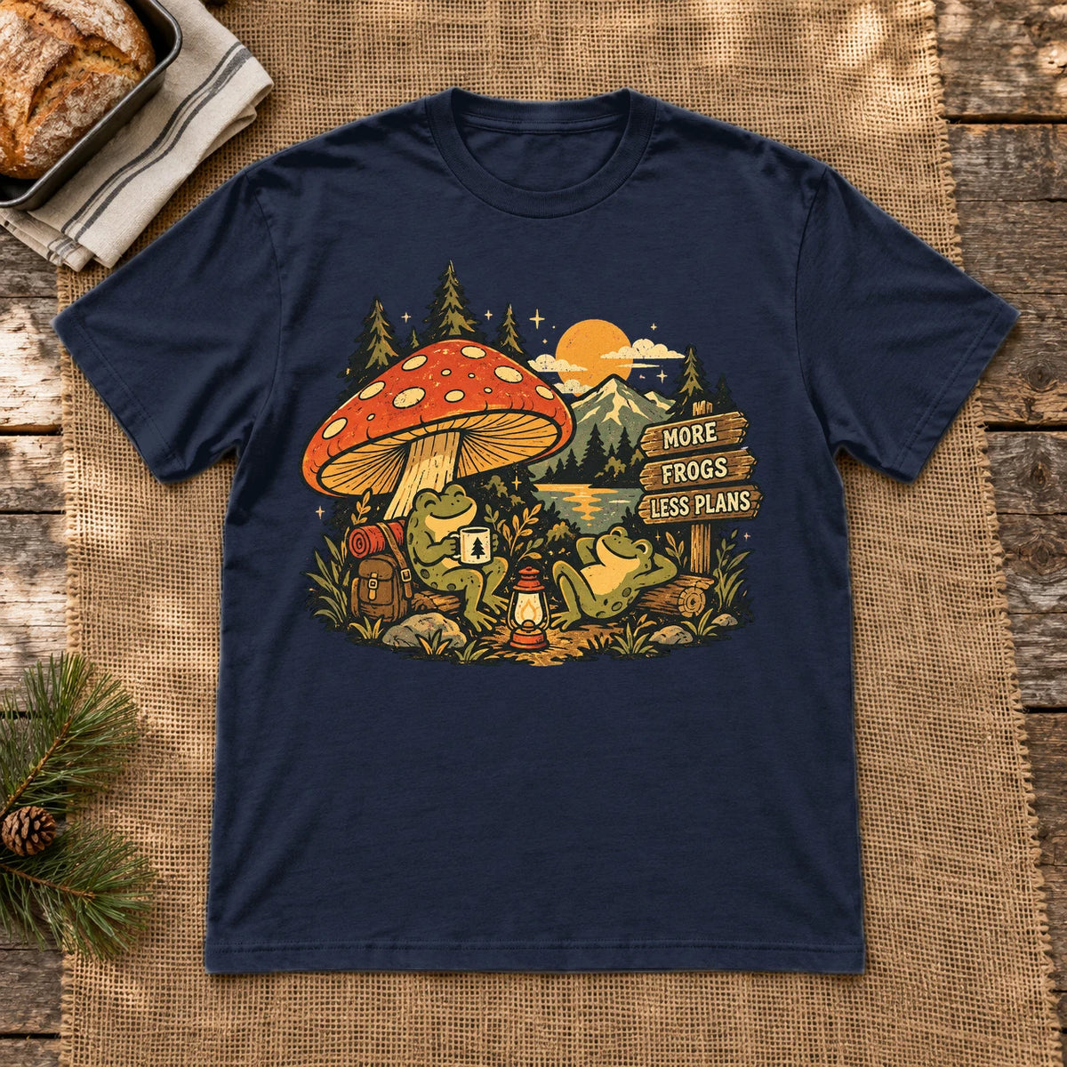 More Frogs Less Plans Graphic Tee on Navy Everyday Soft Tee