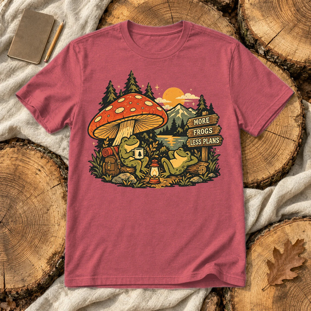 More Frogs Less Plans Graphic Tee on Heather Red Everyday Soft Tee