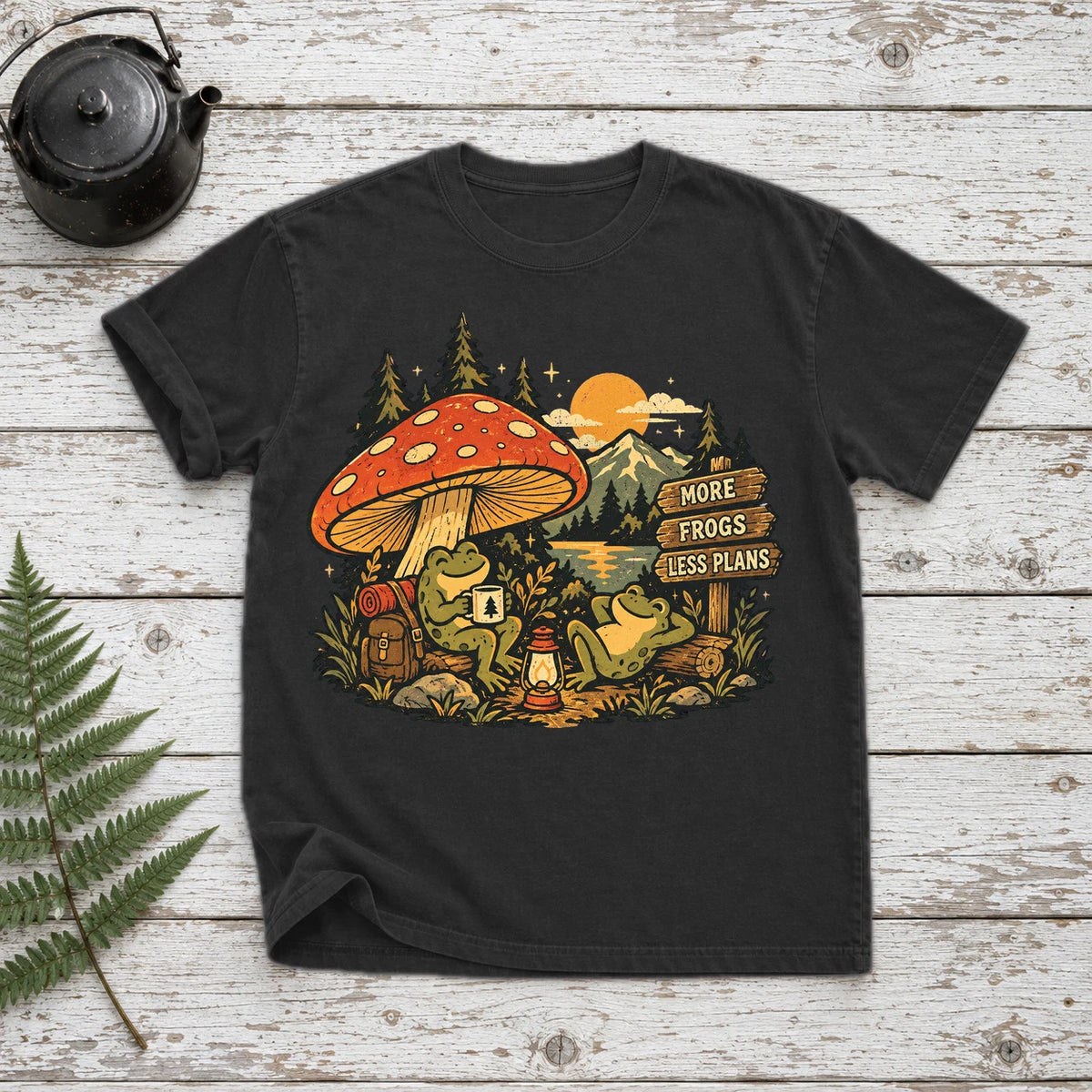 More Frogs Less Plans Graphic Tee on Black Premium Tee