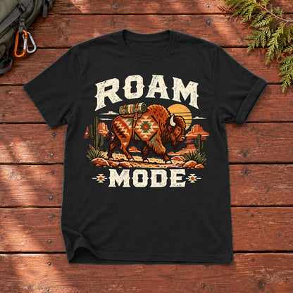 Roam Mode Desert Bison Graphic Tee on Black Everyday Soft Tee