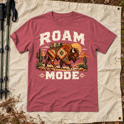 Roam Mode Desert Bison Graphic Tee on Heather Red Everyday Soft Tee