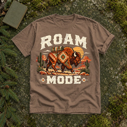 Roam Mode Desert Bison Graphic Tee on Espresso Premium Tee