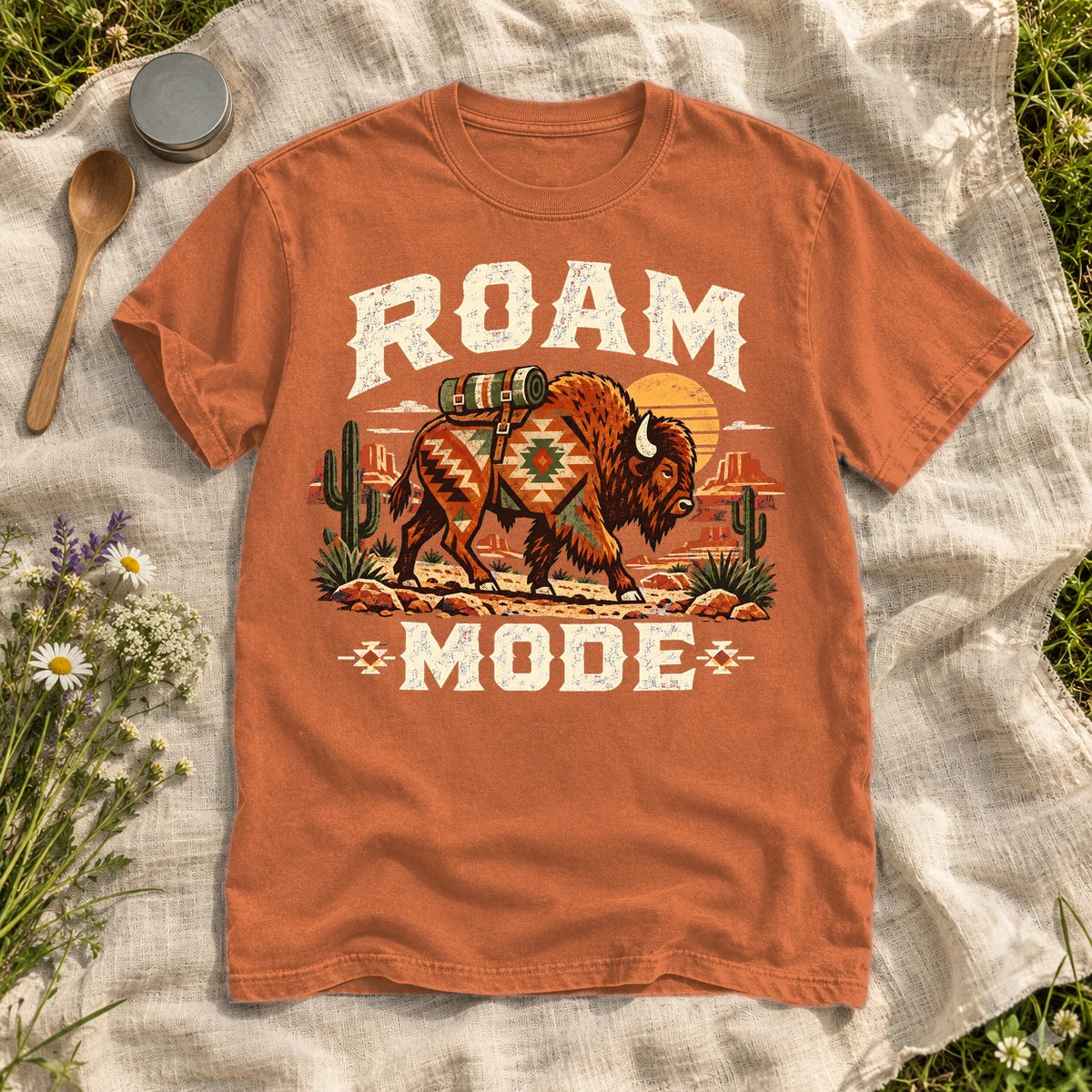 Roam Mode Desert Bison Graphic Tee on Yam Premium Tee