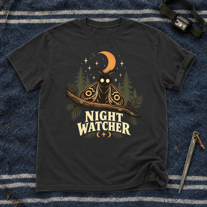 Night Watcher Moth Graphic Tee on Black Premium Tee