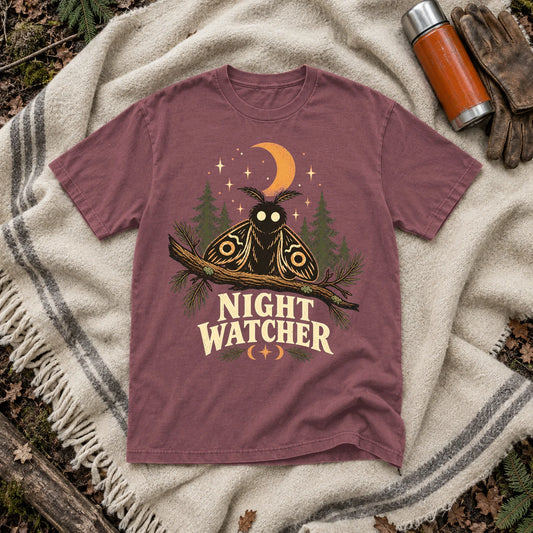 Night Watcher Moth Graphic Tee on Brick Premium Tee
