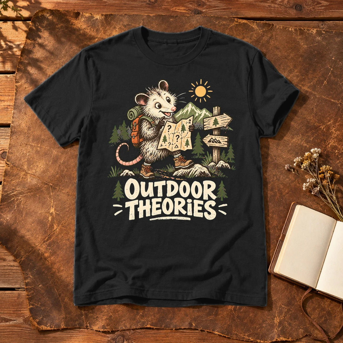 Outdoor Theories Possum Graphic Tee on Black Everyday Soft Tee