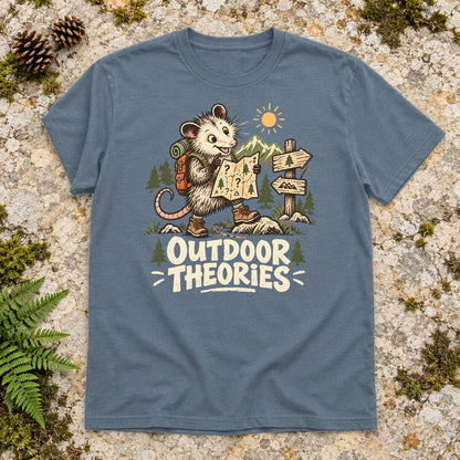 Outdoor Theories Possum Graphic Tee on Heather Indigo Everyday Soft Tee
