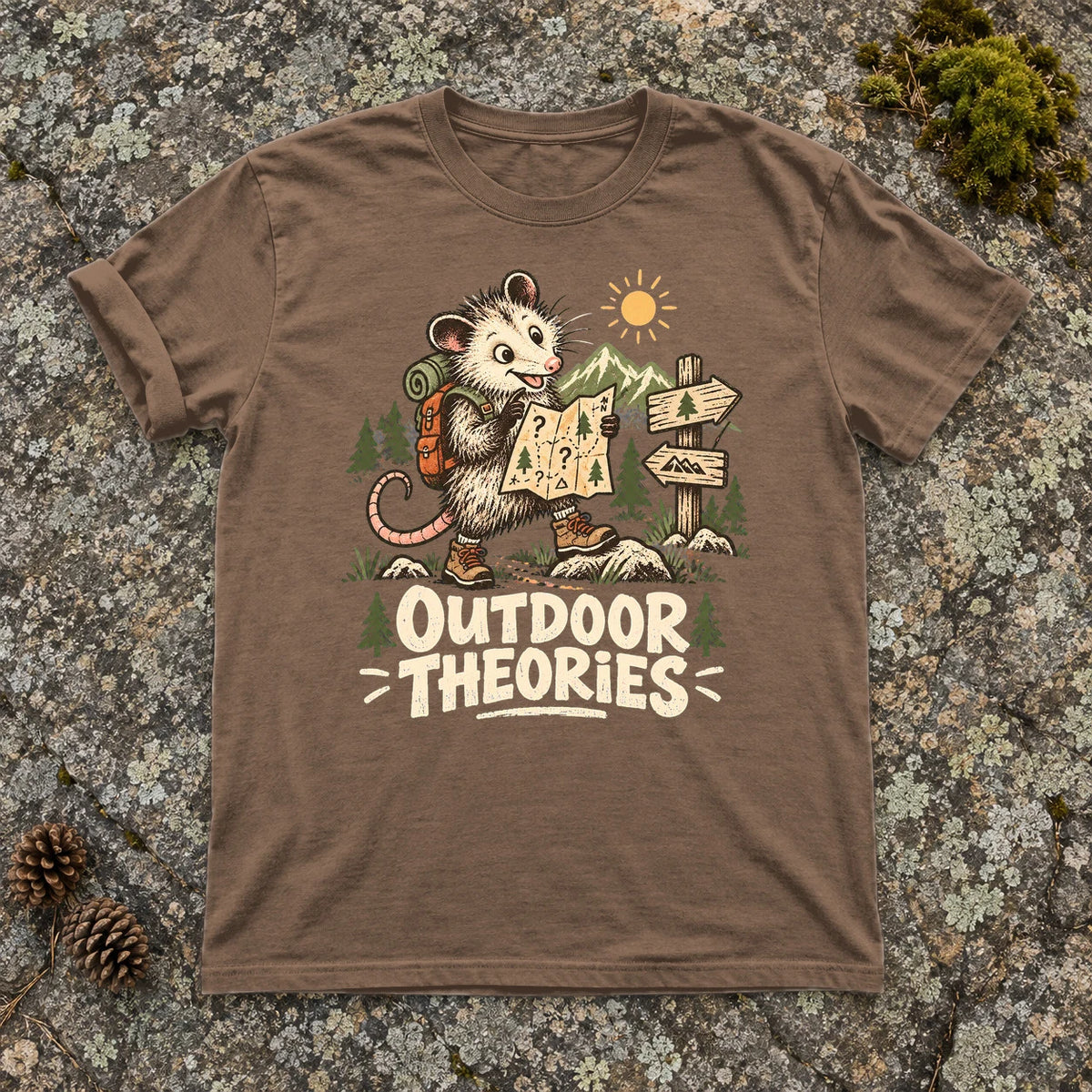 Outdoor Theories Possum Graphic Tee on Espresso Premium Tee