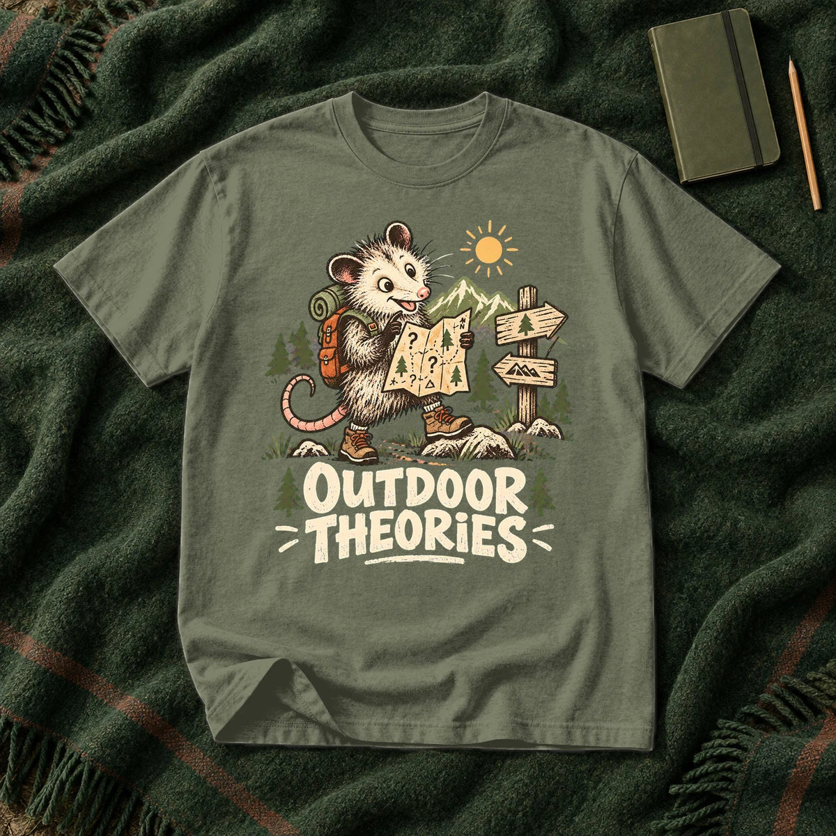 Outdoor Theories Possum Graphic Tee on Moss Premium Tee