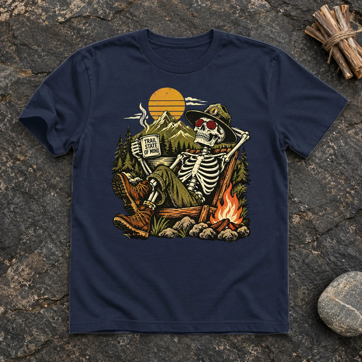 Trail State of Mind Skeleton Graphic Tee on Navy Everyday Soft Tee