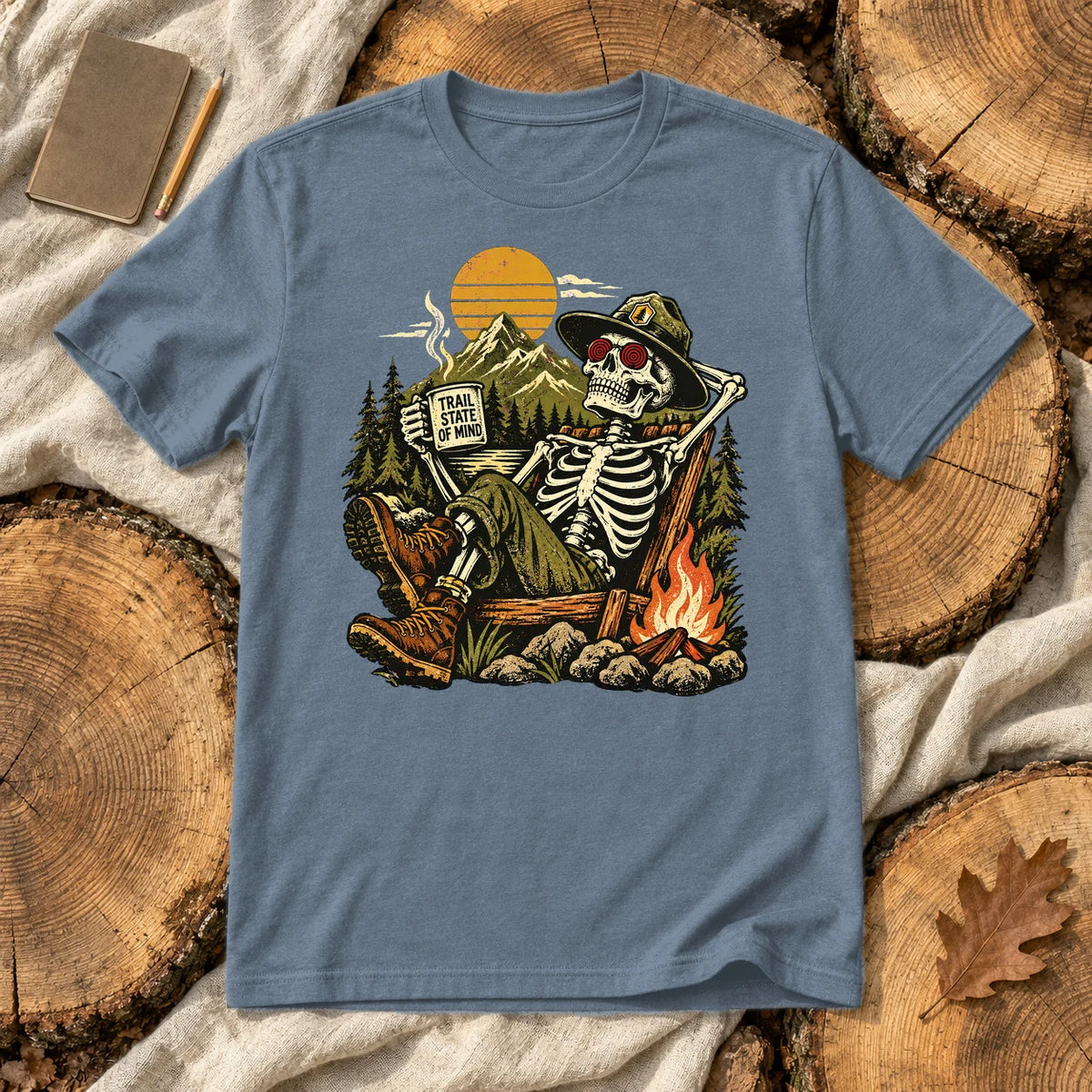 Trail State of Mind Skeleton Graphic Tee on Heather Indigo Everyday Soft Tee