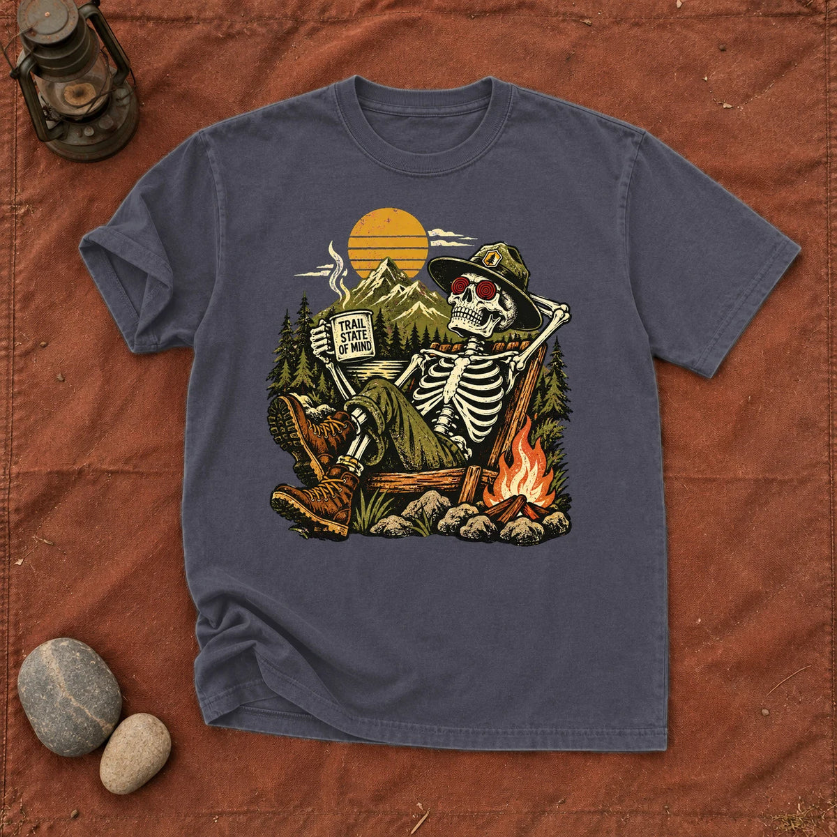 Trail State of Mind Skeleton Graphic Tee on Navy Premium Tee