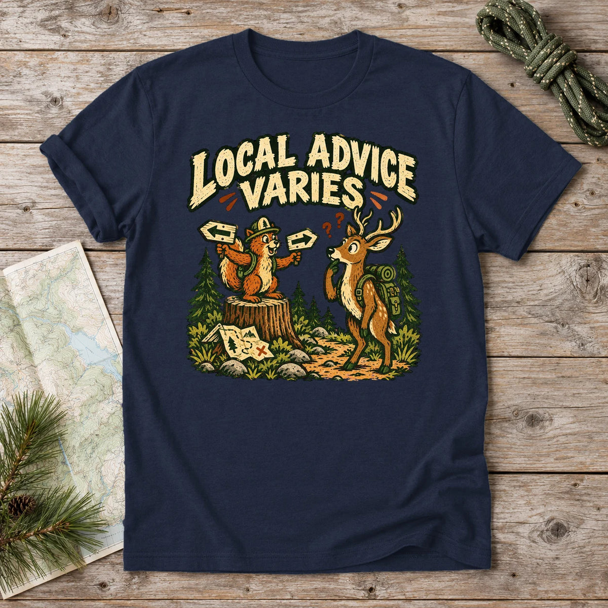 Local Advice Varies Vintage Trail Graphic Tee on Navy Everyday Soft Tee