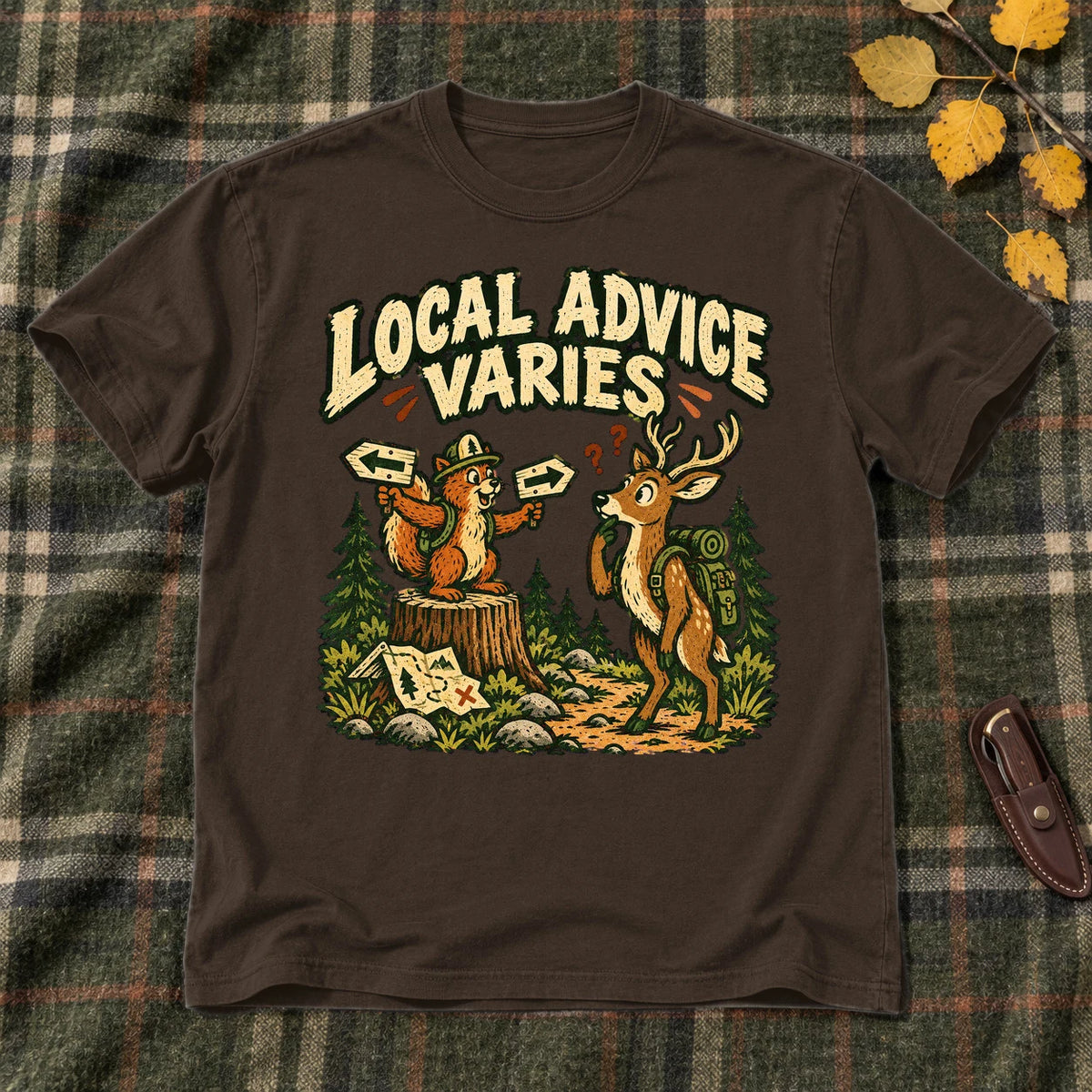 Local Advice Varies Vintage Trail Graphic Tee on Dark Chocolate Everyday Soft Tee