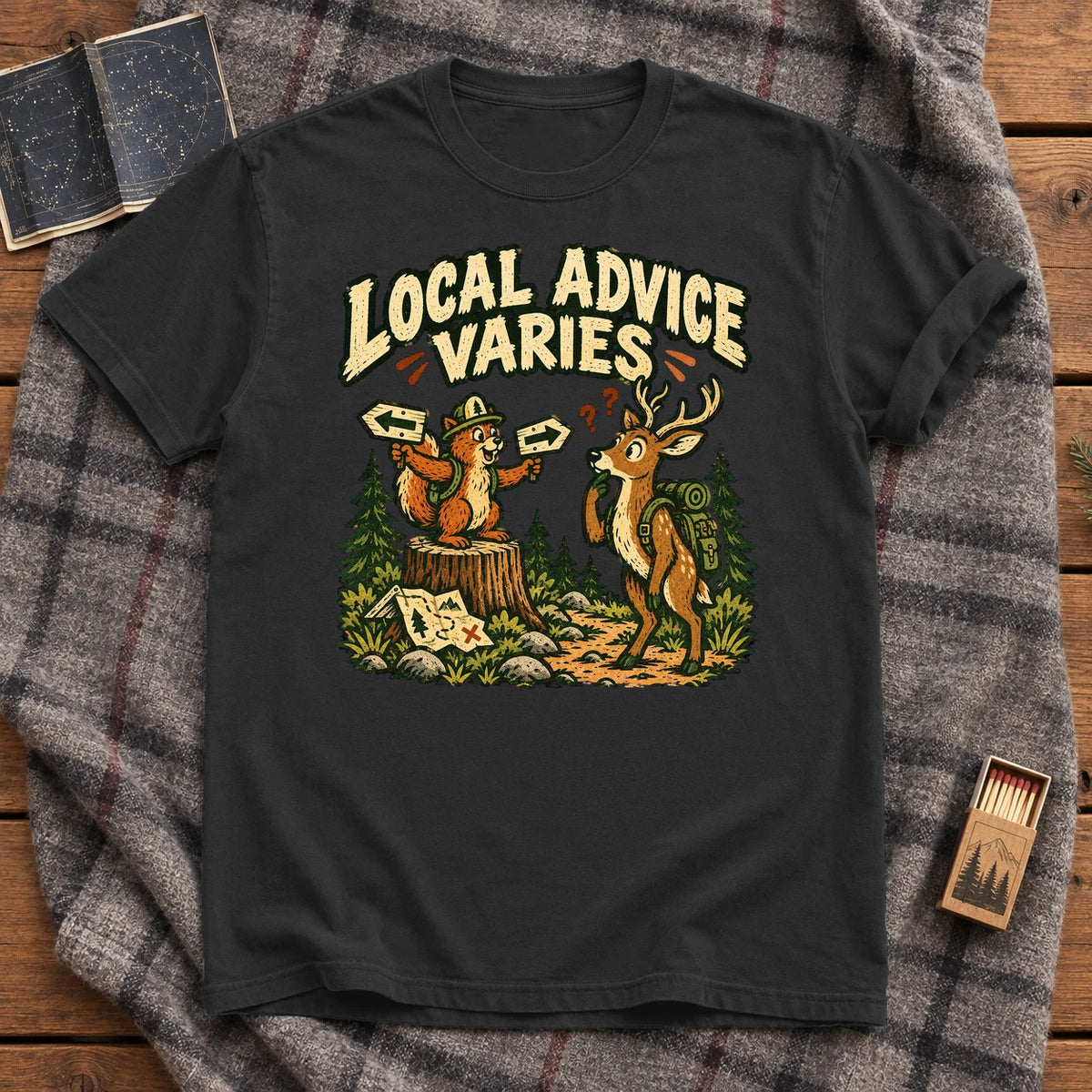 Local Advice Varies Vintage Trail Graphic Tee on Black Premium Tee