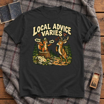 Local Advice Varies Vintage Trail Graphic Tee on Black Premium Tee