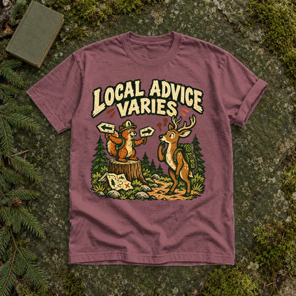 Local Advice Varies Vintage Trail Graphic Tee on Brick Premium Tee