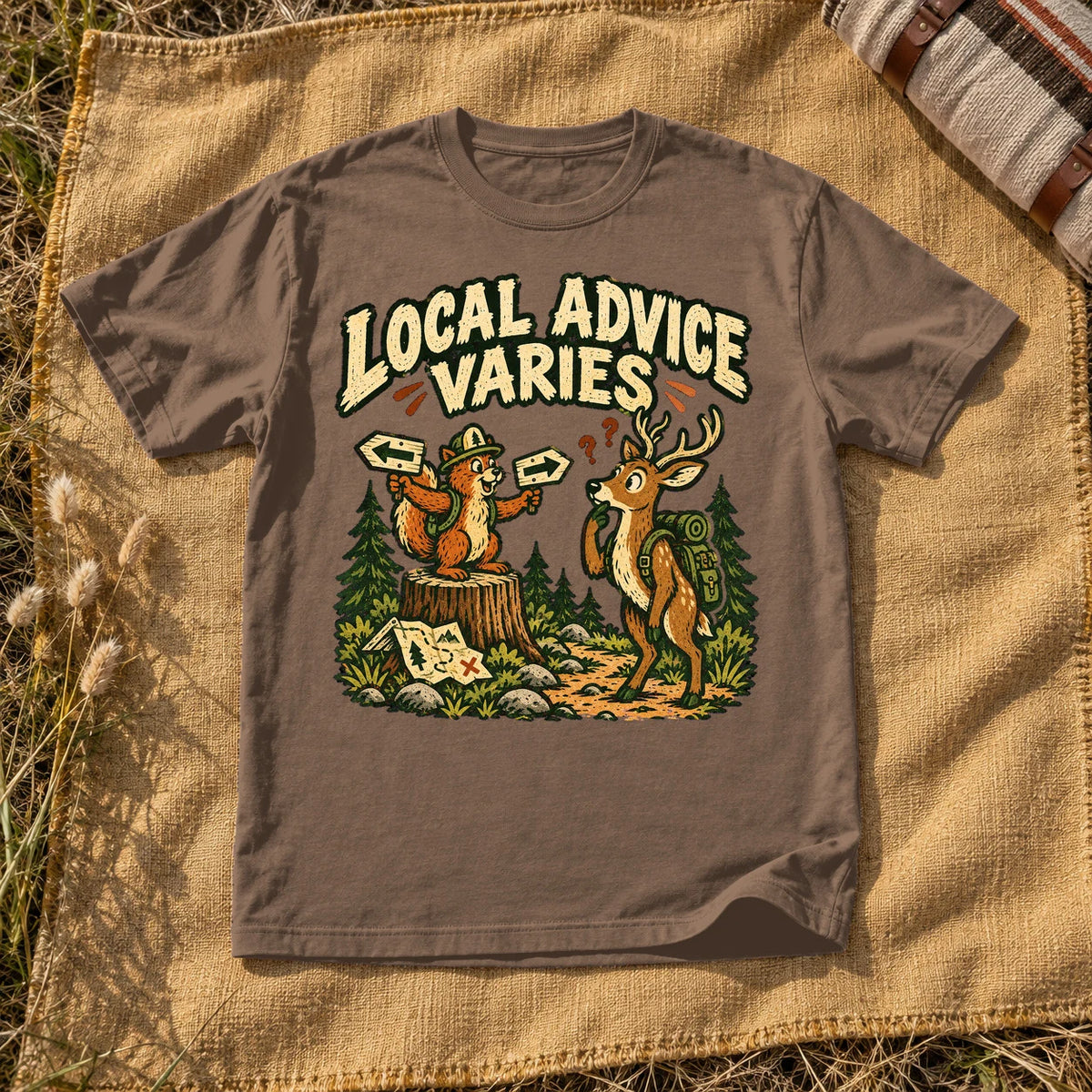 Local Advice Varies Vintage Trail Graphic Tee on Espresso Premium Tee