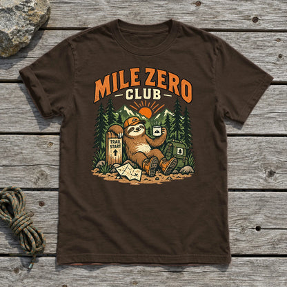 Mile Zero Club Sloth Hiking Graphic Tee on Dark Chocolate Everyday Soft Tee