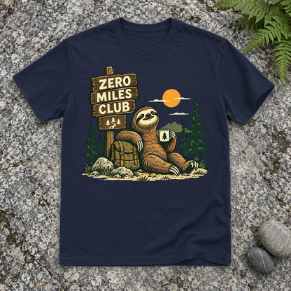 Zero Miles Club Sloth Graphic Tee on Navy Everyday Soft Tee