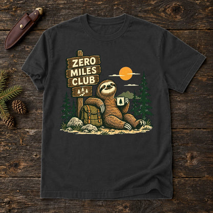 Zero Miles Club Sloth Graphic Tee on Black Premium Tee