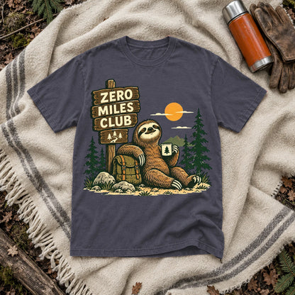 Zero Miles Club Sloth Graphic Tee on Navy Premium Tee