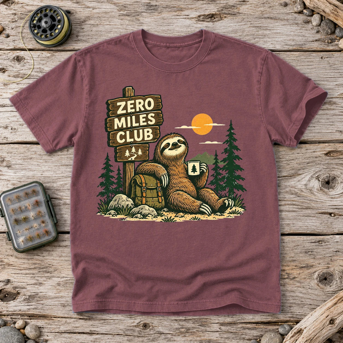 Zero Miles Club Sloth Graphic Tee on Brick Premium Tee