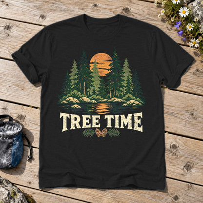 Tree Time Vintage Nature Graphic Tee on Black Everyday Soft Tee