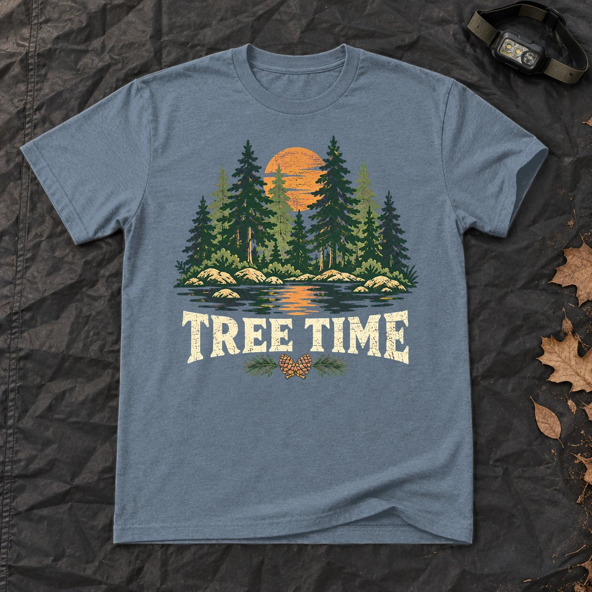 Tree Time Vintage Nature Graphic Tee on Heather Indigo Everyday Soft Tee