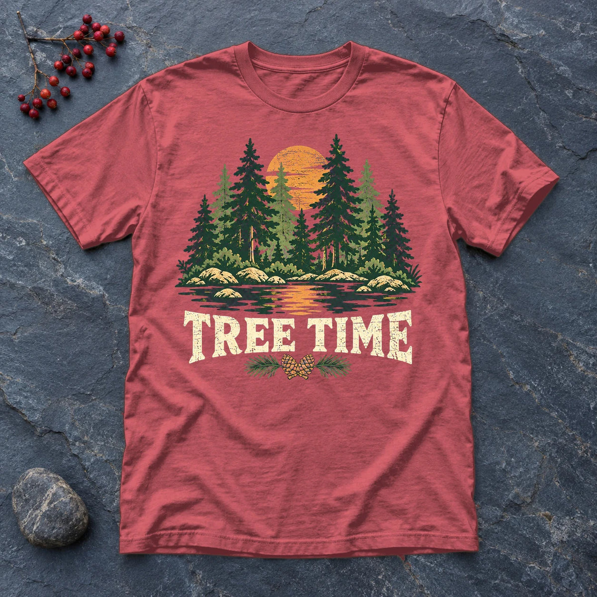 Tree Time Vintage Nature Graphic Tee on Heather Red Everyday Soft Tee