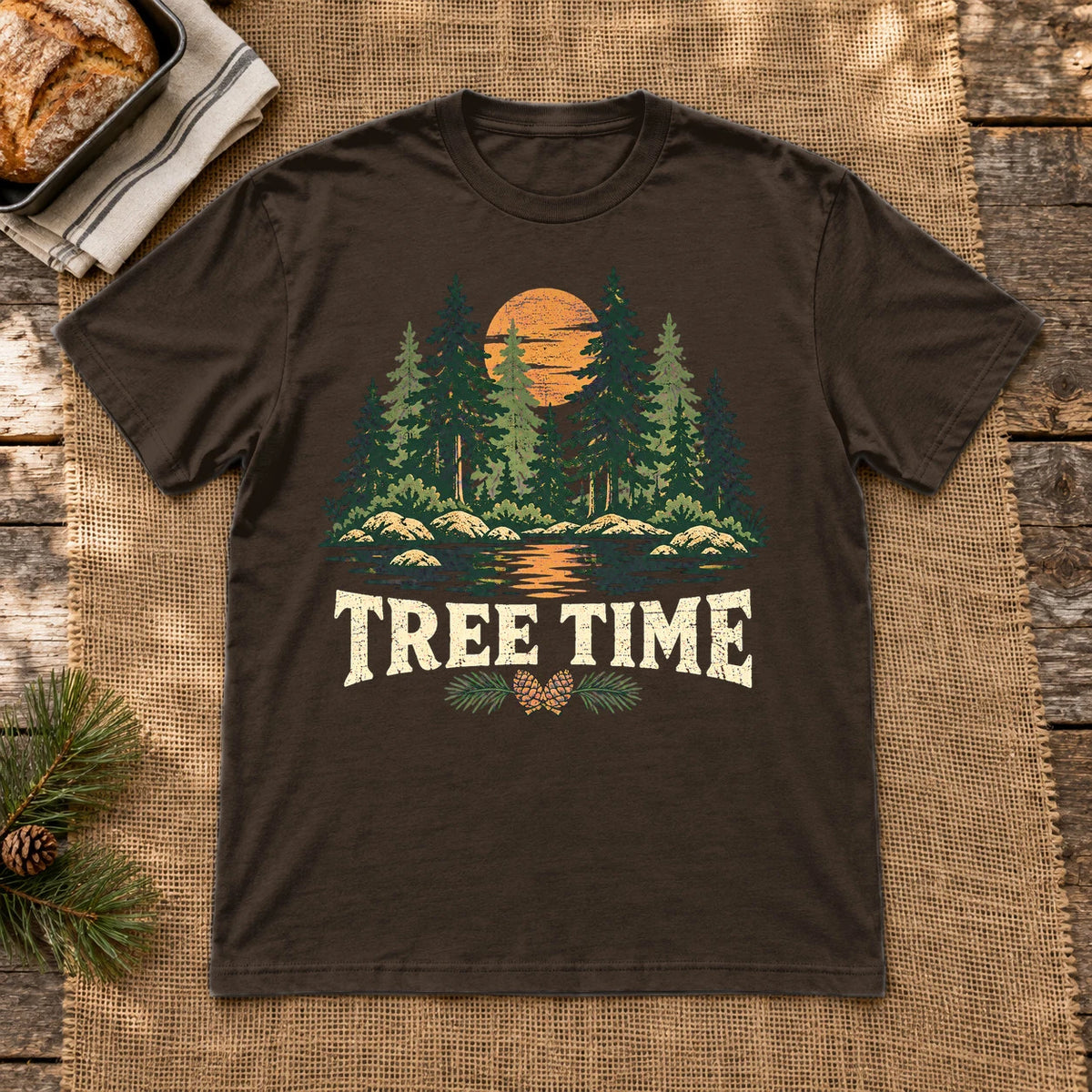 Tree Time Vintage Nature Graphic Tee on Dark Chocolate Everyday Soft Tee