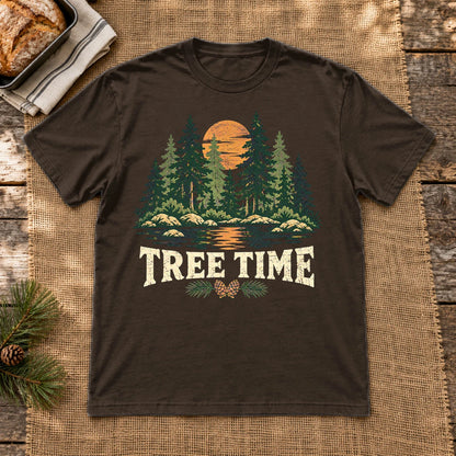 Tree Time Vintage Nature Graphic Tee on Dark Chocolate Everyday Soft Tee
