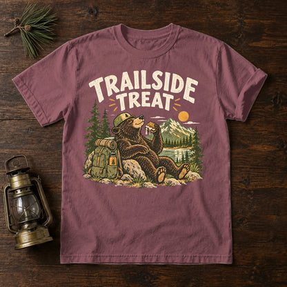 Trailside Treat Hiking Bear Graphic Tee on Brick Premium Tee