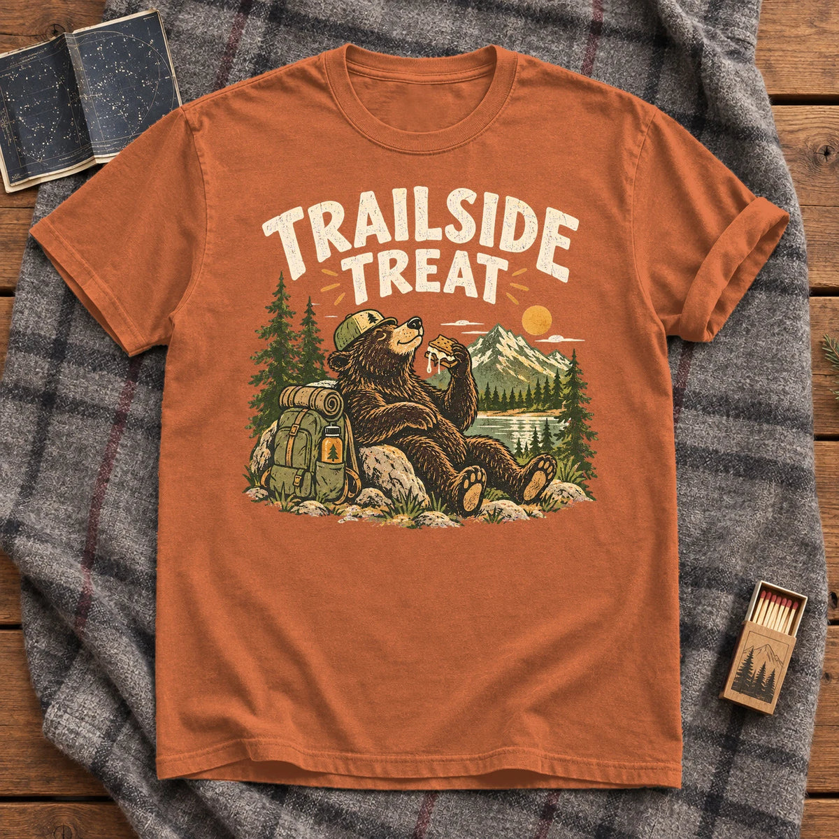 Trailside Treat Hiking Bear Graphic Tee on Yam Premium Tee