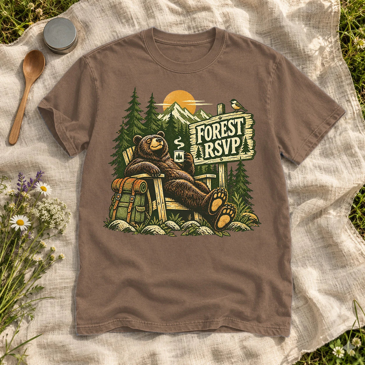 Forest RSVP Vintage Bear Graphic Tee on Espresso Premium Tee