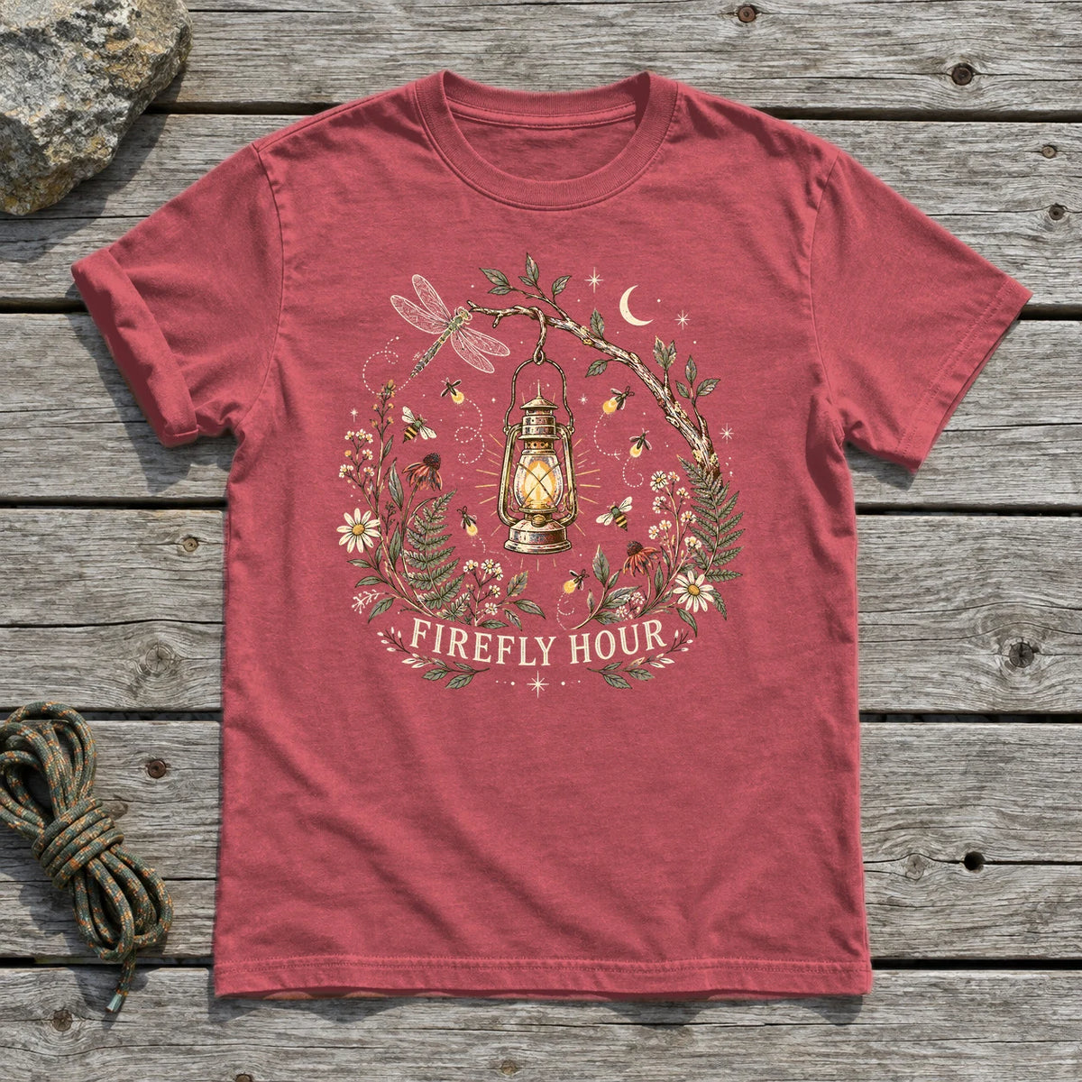 Firefly Hour Vintage Lantern Graphic Tee on Heather Red Everyday Soft Tee