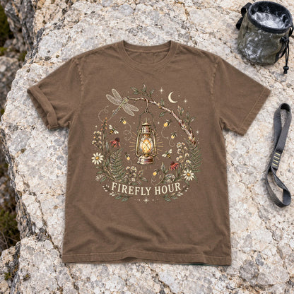 Firefly Hour Vintage Lantern Graphic Tee on Espresso Premium Tee