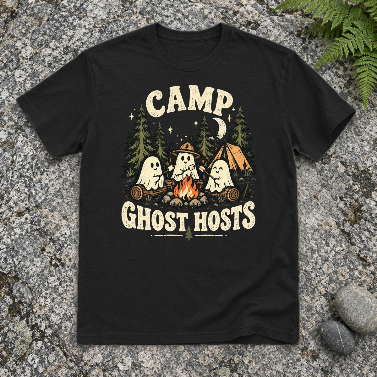 Camp Ghost Hosts Graphic Tee on Black Everyday Soft Tee