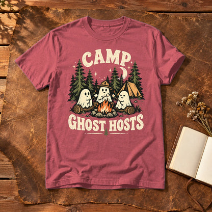 Camp Ghost Hosts Graphic Tee on Heather Red Everyday Soft Tee
