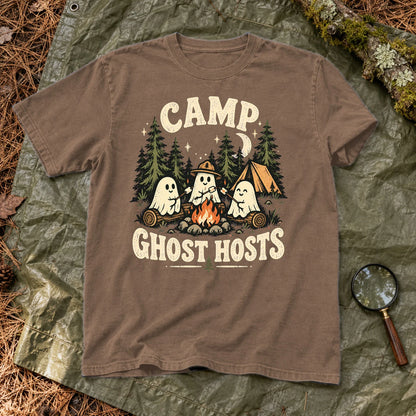 Camp Ghost Hosts Graphic Tee on Espresso Premium Tee