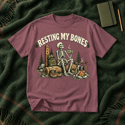 Resting My Bones Camping Graphic Tee on Brick Premium Tee