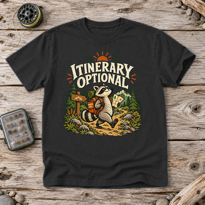Itinerary Optional Raccoon Graphic Tee on Black Premium Tee