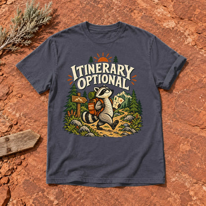 Itinerary Optional Raccoon Graphic Tee on Navy Premium Tee