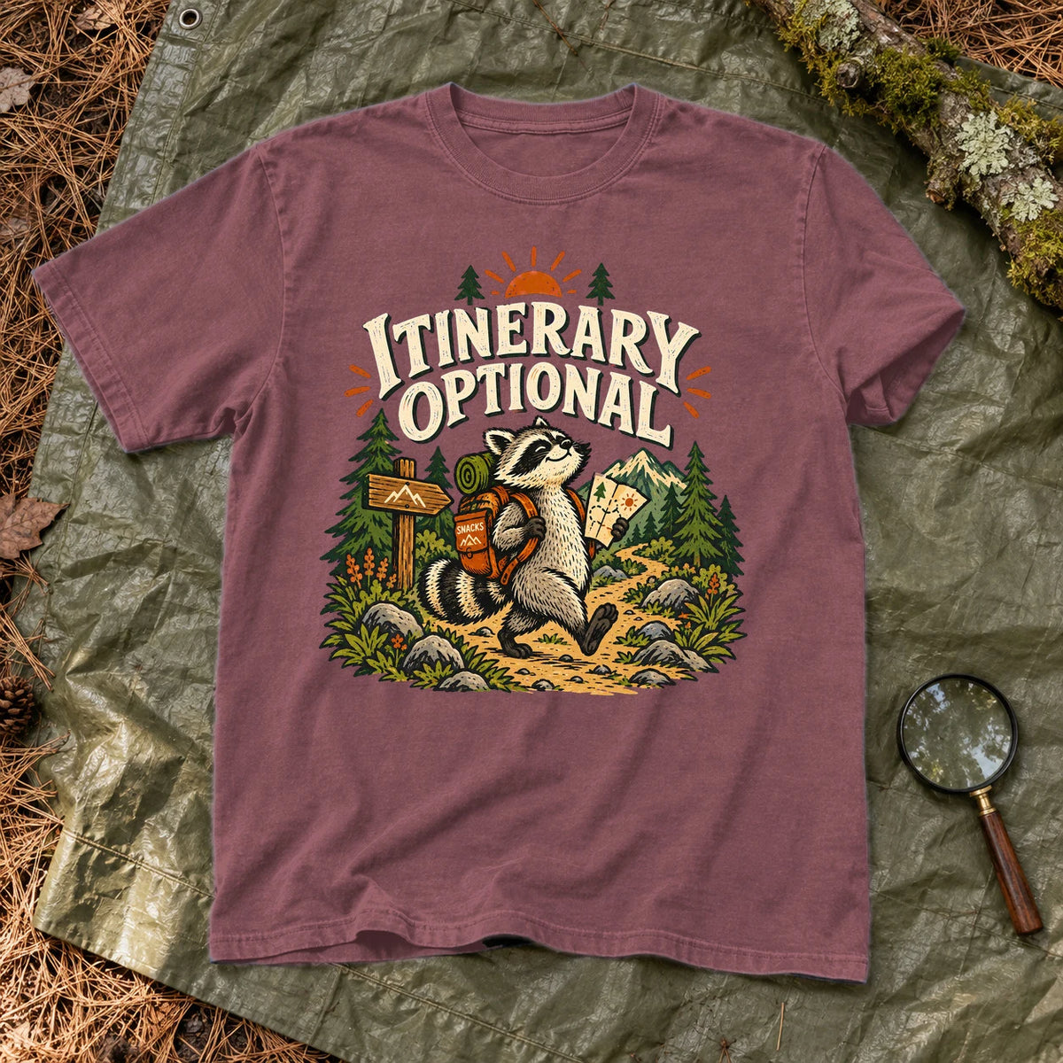 Itinerary Optional Raccoon Graphic Tee on Brick Premium Tee